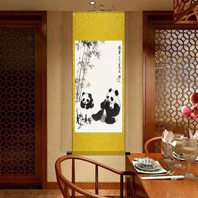 熊貓竹子國(guó)寶圖書(shū)房絲綢客廳裝飾畫(huà) 好評(píng)好店